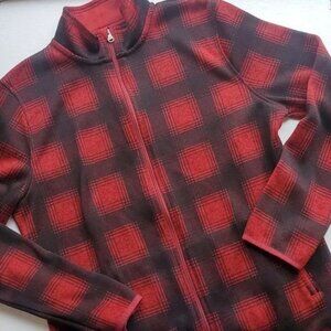 Eddie Bauer Womens Fleece Jacket Full Zip Buffalo Plaid Red Outdoors XS